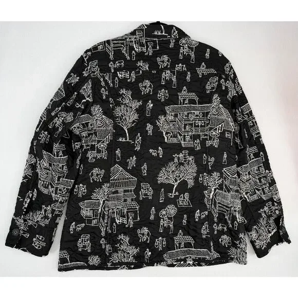 Chicos Pagoda Asian Black White Reversible Embroidered Jacket 4 XXL/20 - Picture 11 of 12